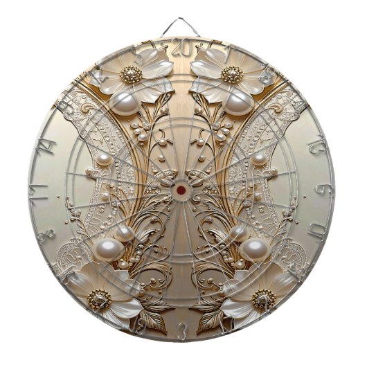 Moderne Witte Bloemen Parels Dartbord (Voorkant)