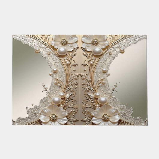 Moderne Witte Bloemen Parels Deurmat (Voorkant)