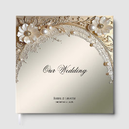 Moderne Witte Bloemen Parels Gastboek Gastenboek
