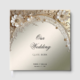 Moderne Witte Bloemen Parels Gastboek Gastenboek
