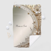Moderne Witte Bloemen Parels Golf Handdoek (Insitu)