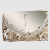 Moderne Witte Bloemen Parels Golf Handdoek (Horizontaal)
