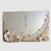 Moderne Witte Bloemen Parels Golf Handdoek (Horizontaal)