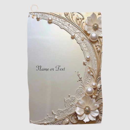 Moderne Witte Bloemen Parels Golf Handdoek (Voorkant)