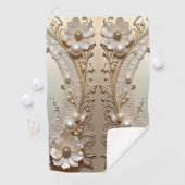 Moderne Witte Bloemen Parels Golf Handdoek (Insitu)