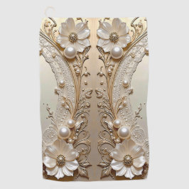Moderne Witte Bloemen Parels Golf Handdoek