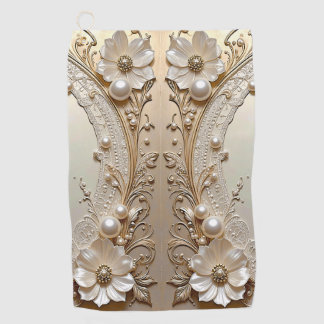 Moderne Witte Bloemen Parels Golf Handdoek
