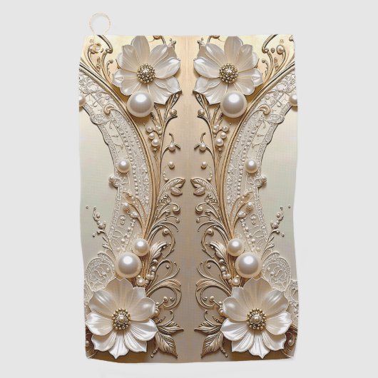 Moderne Witte Bloemen Parels Golf Handdoek (Voorkant)
