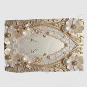 Moderne Witte Bloemen Parels Golf Handdoek (Horizontaal)