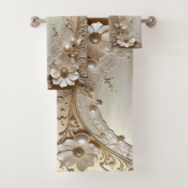 Moderne Witte Bloemen Parels Handdoeken Set