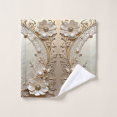 Moderne Witte Bloemen Parels Handdoeken Set (Wasdoekje)