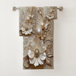 Moderne Witte Bloemen Parels Handdoekenset Bad Handdoek