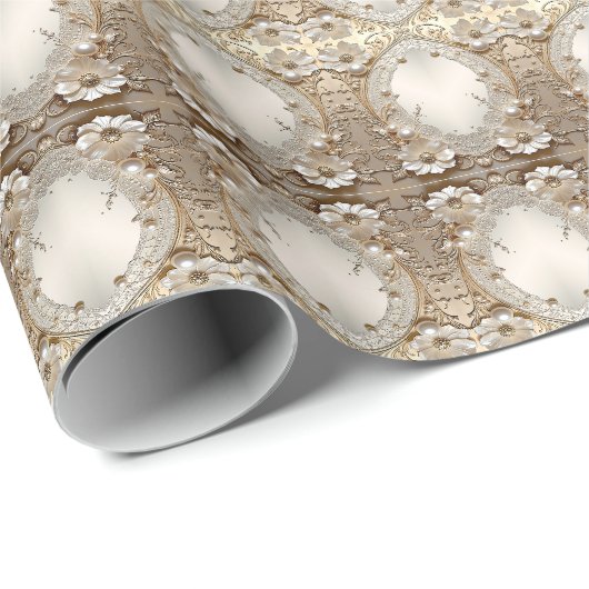 Moderne Witte Bloemen Parels Inpakpapier (Rol Hoek)