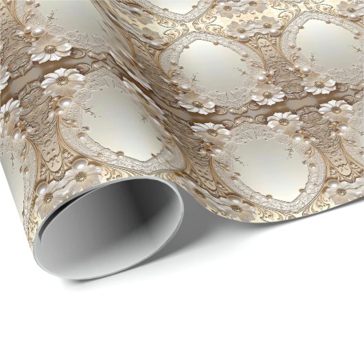 Moderne Witte Bloemen Parels Inpakpapier (Rol Hoek)