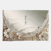 Moderne Witte Bloemen Parels Keukenhanddoek (Horizontaal)