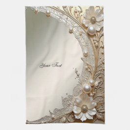 Moderne Witte Bloemen Parels Keukenhanddoek