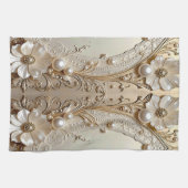 Moderne Witte Bloemen Parels Keukenhanddoek (Horizontaal)