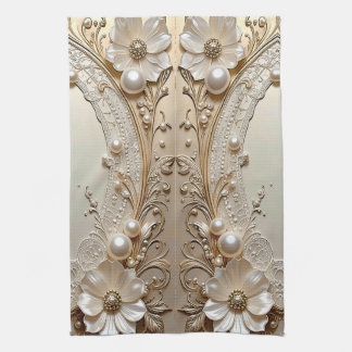 Moderne Witte Bloemen Parels Keukenhanddoek