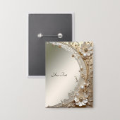 Moderne Witte Bloemen Parels Knop Button (Voorkant / Achterkant)