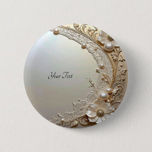Moderne Witte Bloemen Parels Knop Ronde Button 5,7 Cm