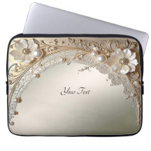 Moderne Witte Bloemen Parels Laptop Hoes