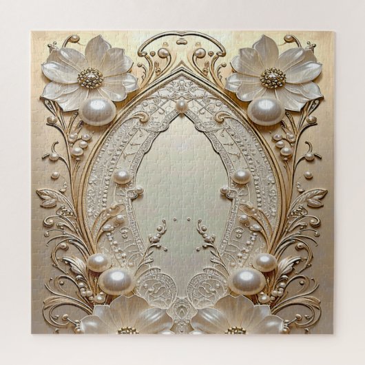 Moderne Witte Bloemen Parels Legpuzzel (Verticaal)