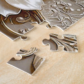Moderne Witte Bloemen Parels Legpuzzel (Zijkant)