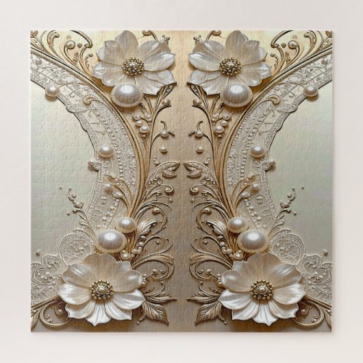 Moderne Witte Bloemen Parels Legpuzzel (Verticaal)