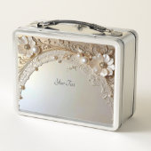 Moderne Witte Bloemen Parels Lunchbox (Achterkant)