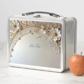 Moderne Witte Bloemen Parels Lunchbox (In situ)