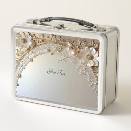 Moderne Witte Bloemen Parels Lunchbox