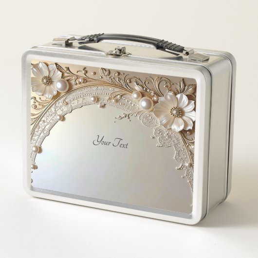 Moderne Witte Bloemen Parels Lunchbox (Voorkant)