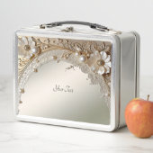 Moderne Witte Bloemen Parels Lunchbox (In situ)