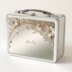 Moderne Witte Bloemen Parels Lunchbox