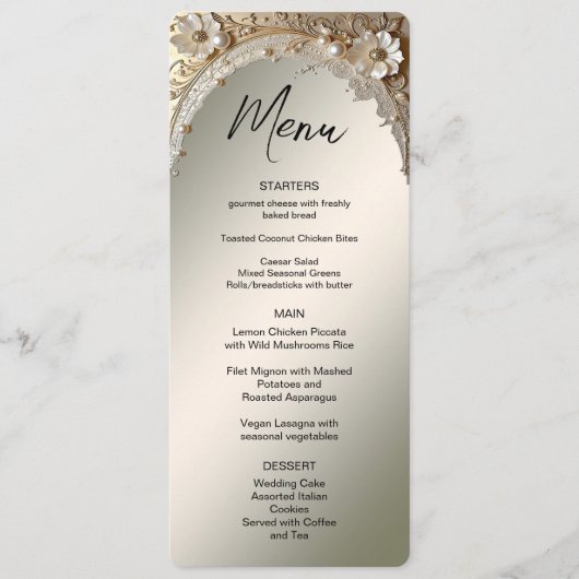 Moderne Witte Bloemen Parels Menu (Voorkant)