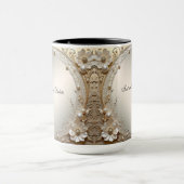 Moderne Witte Bloemen Parels Mok (Midden)