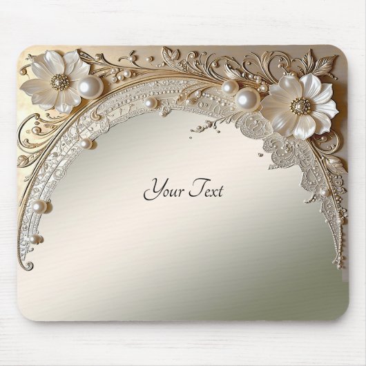 Moderne Witte Bloemen Parels Muismat (Voorkant)