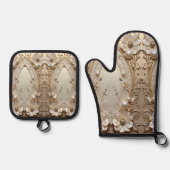 Moderne Witte Bloemen Parels Ovenwant & Pannenlap Set (Voorkant)
