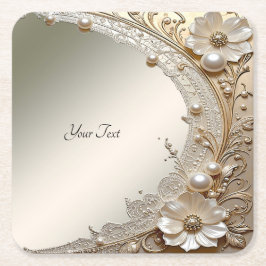 Moderne Witte Bloemen Parels Papier Onderzetter