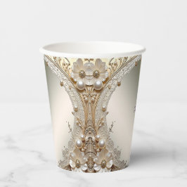 Moderne Witte Bloemen Parels Papieren Bekers