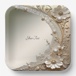 Moderne Witte Bloemen Parels Papieren Bord