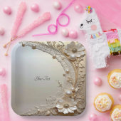 Moderne Witte Bloemen Parels Papieren Bord (Feest)