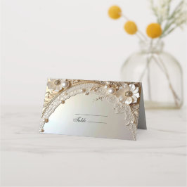 Moderne Witte Bloemen Parels Place Card Plaatskaartje