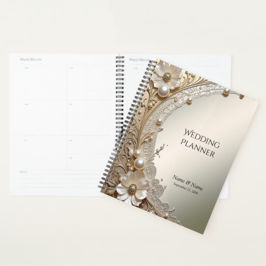 Moderne Witte Bloemen Parels Planner (Display)