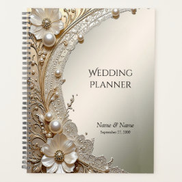 Moderne Witte Bloemen Parels Planner