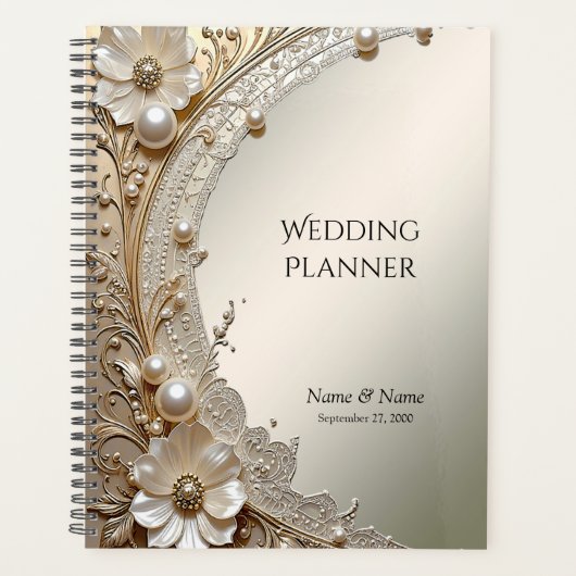 Moderne Witte Bloemen Parels Planner (Voorkant)