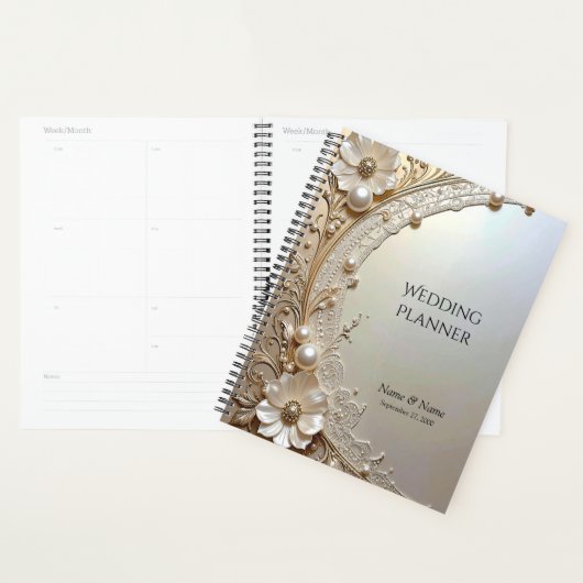 Moderne Witte Bloemen Parels Planner (Display)