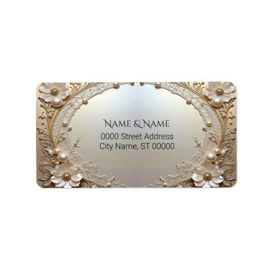 Moderne Witte Bloemen Parels Retouradres Label (Voorkant)