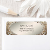 Moderne Witte Bloemen Parels Retouradres Label (Insitu)
