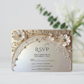 Moderne Witte Bloemen Parels RSVP Kaart (Staand voorkant)